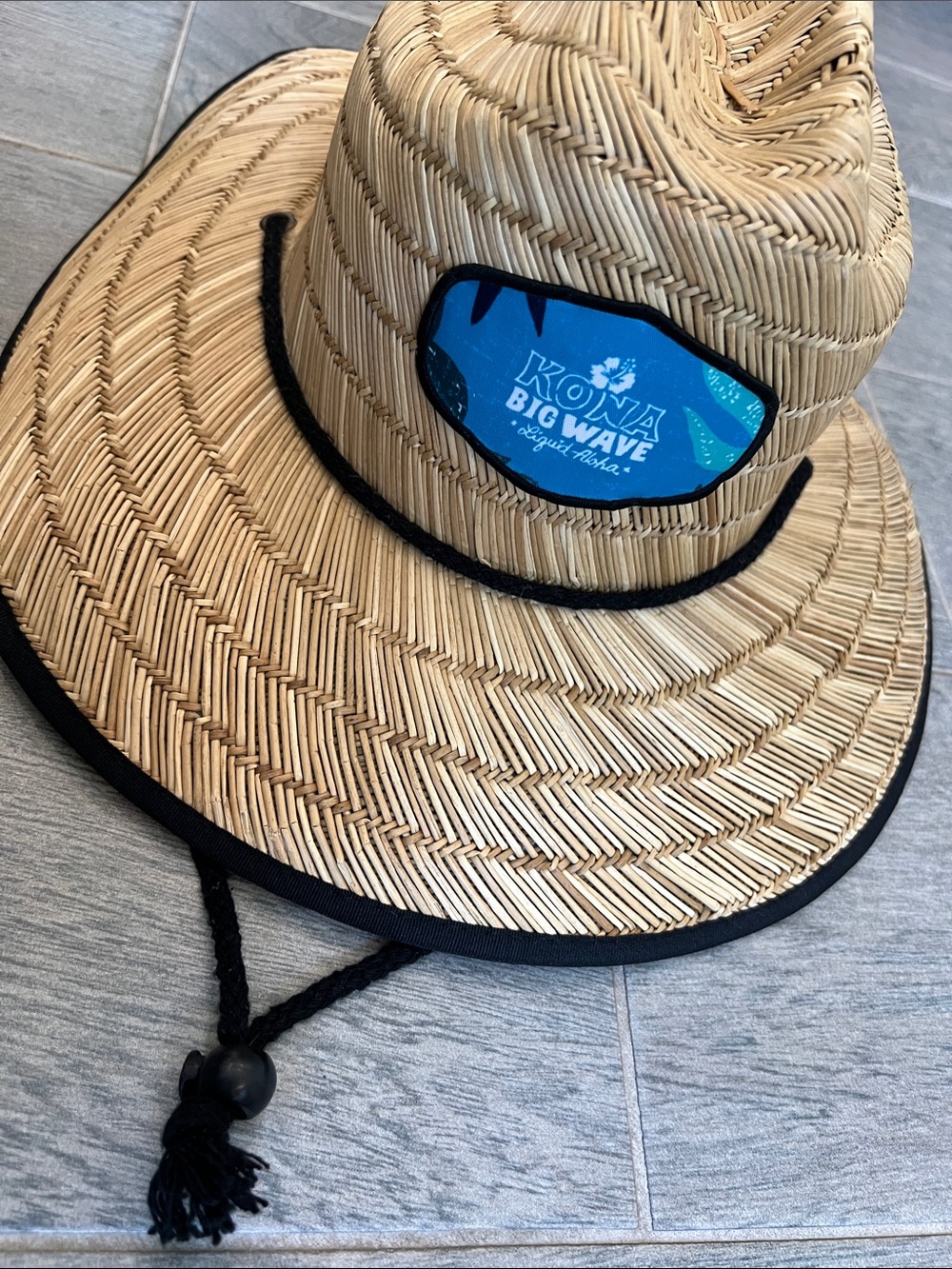 Kona Big Wave Straw Sun Hat - Natural with Blue Patch